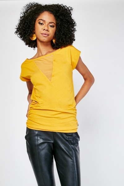 Ruched Side Mesh Insert Top