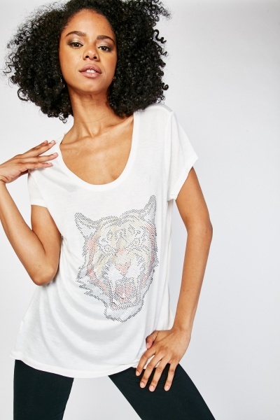 Encrusted Tiger Face Top