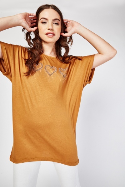 Encrusted Heart Oversized Top