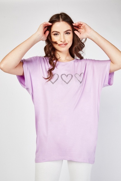 Encrusted Heart Oversized Top