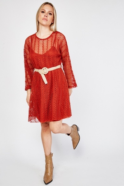 Loose Crochet Overlay Dress