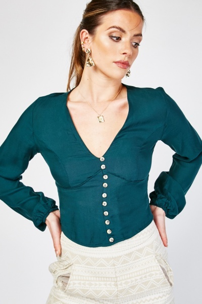 Button Detailed Front Low Neck Top