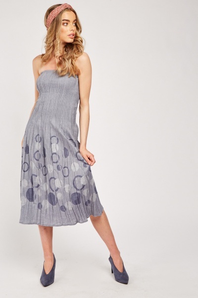 Circular Print Bandeau Shirred Dress