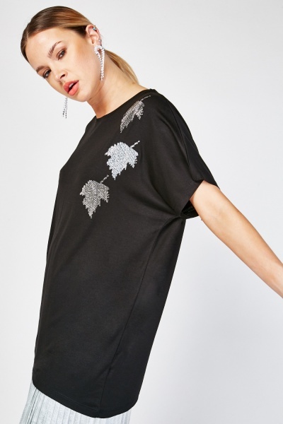 Encrusted Leave Front Oversized Top