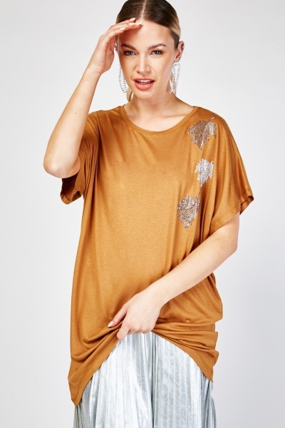 Encrusted Leave Front Oversized Top
