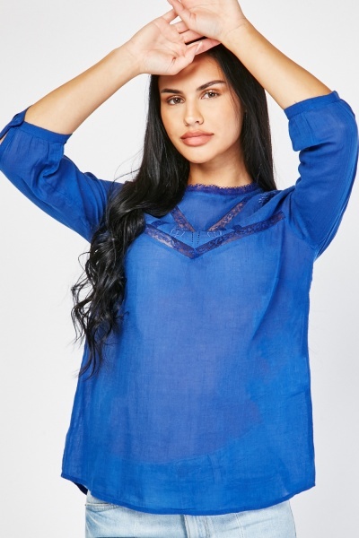 Lace Insert Cotton Blouse