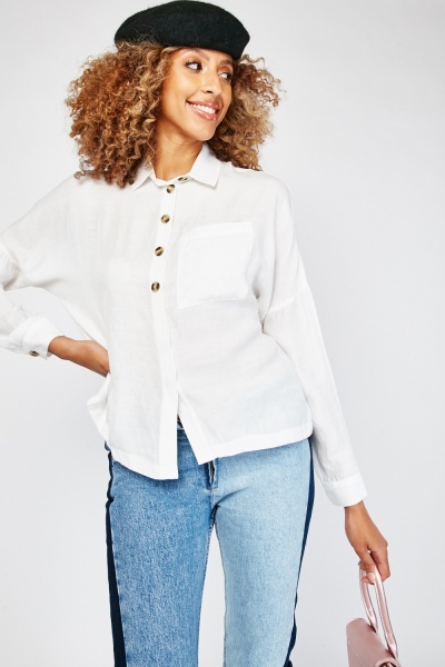 Single Pocket Front White Shirt