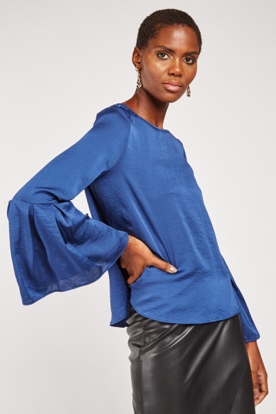 Flounce Sleeve Sateen Blouse