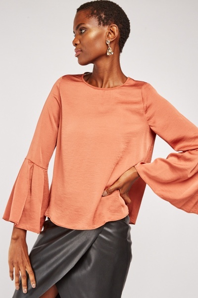 Flounce Sleeve Sateen Blouse