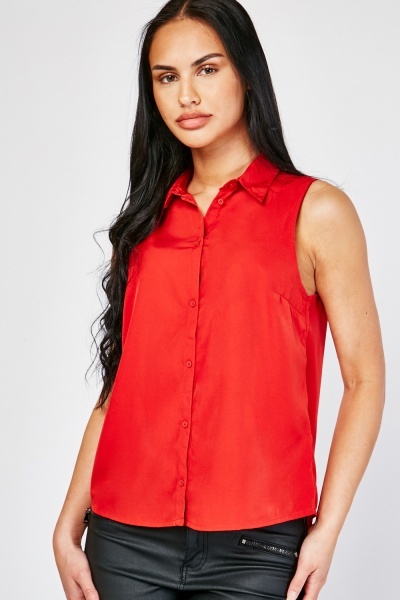 Sleeveless Button Front Blouse