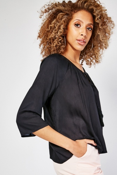 Tie Up Front Black Blouse