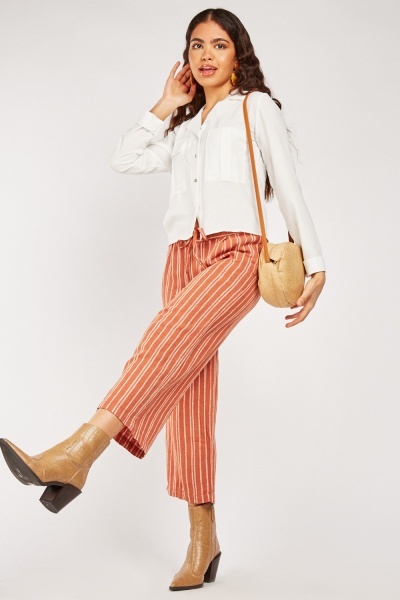 Textured Striped Crop Trousers