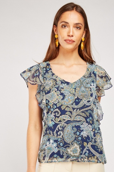 Paisley Print Chiffon Contrast Top