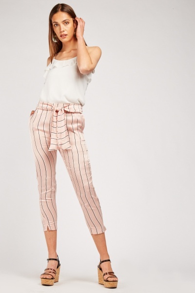 Pinstriped Crop Silky Trousers