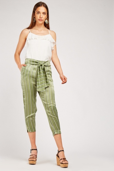 Pinstriped Crop Silky Trousers