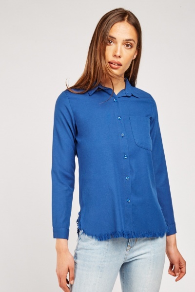 Raw Hem Long Sleeve Shirt