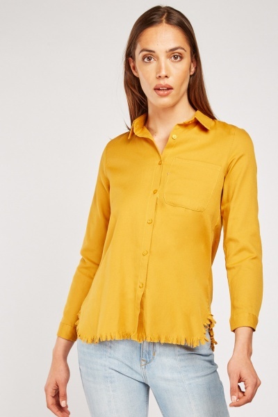 Raw Hem Long Sleeve Shirt