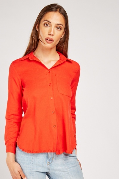 Raw Hem Long Sleeve Shirt