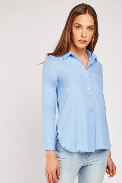 Raw Hem Long Sleeve Shirt