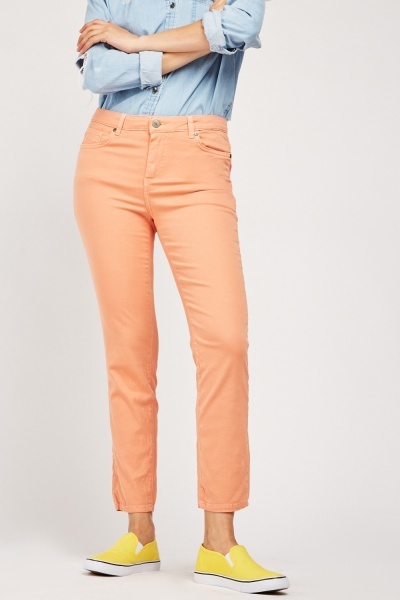 Slim Fit Trousers In Dark Salmon Shade