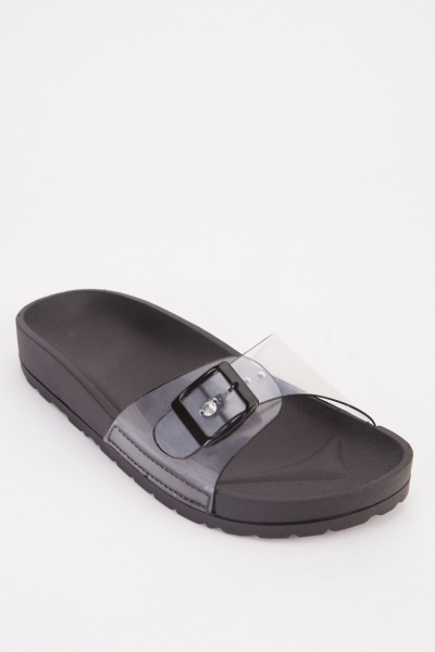 Clear Buckle Strap Slide Sandals