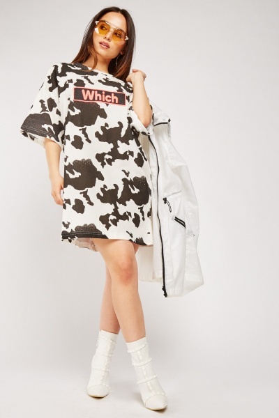 Cow Print Cotton T-Shirt Dress