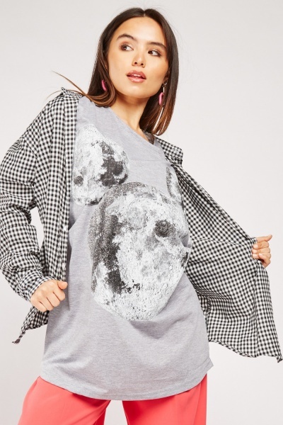 Glitter Moon Print Cotton T-Shirt