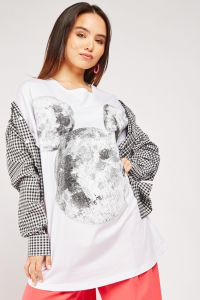 Glitter Moon Print Cotton T-Shirt