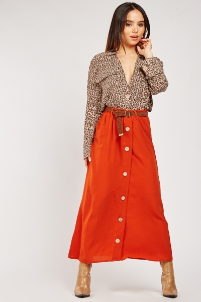 Weaved Belted Maxi Skirt