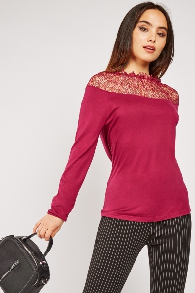 Crochet Insert Long Sleeve Blouse