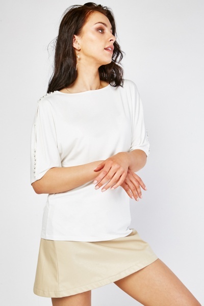 Encrusted Faux Pearl Trim Blouse