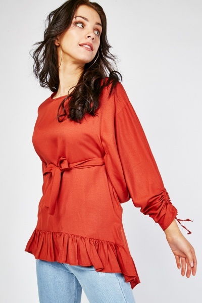 Gathered Sleeve Ruffle Blouse