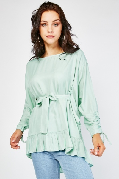 Gathered Sleeve Ruffle Blouse