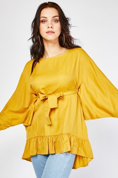 Gathered Sleeve Ruffle Blouse