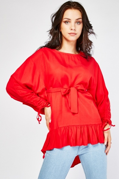 Gathered Sleeve Ruffle Blouse