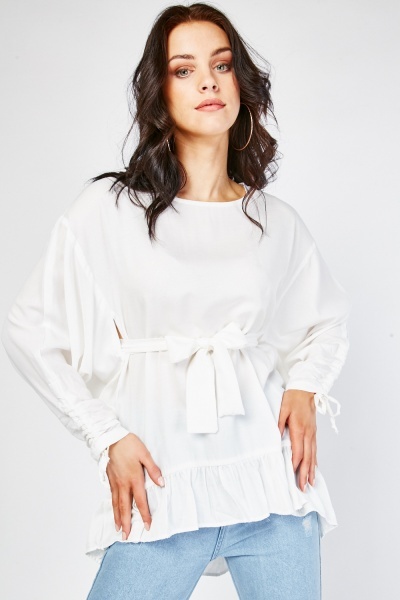 Gathered Sleeve Ruffle Blouse