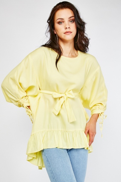 Gathered Sleeve Ruffle Blouse