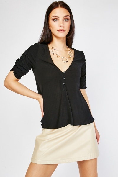 Ruched Sleeve Crinkle Top