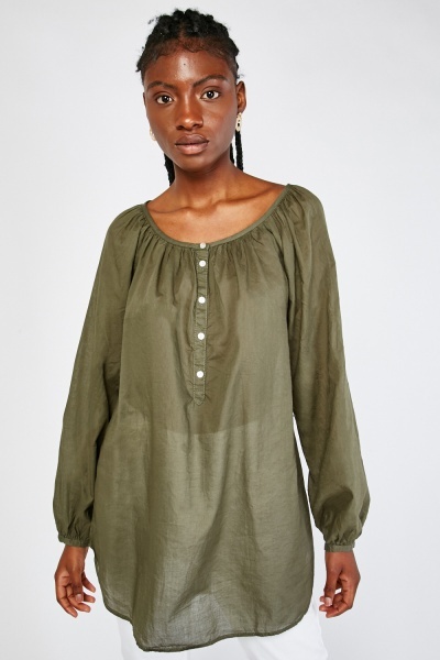 Sheer Boho Blouse In Olive