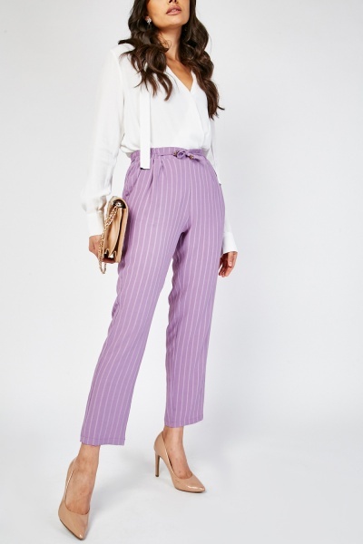 Striped High Waist Tapered Trousers