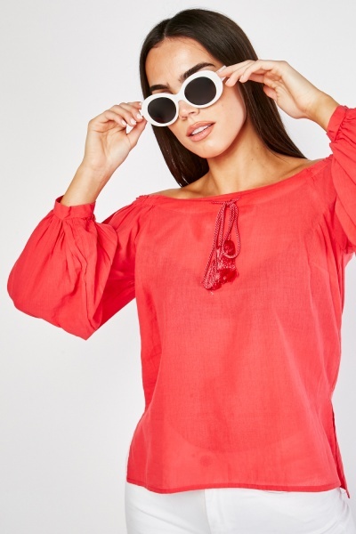 Tassel Neckline Cotton Blouse