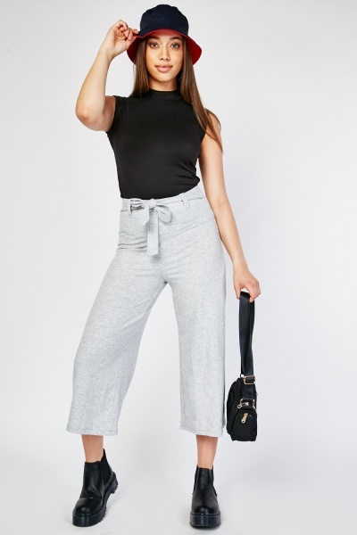 Belted Crop Ribbed Trousers