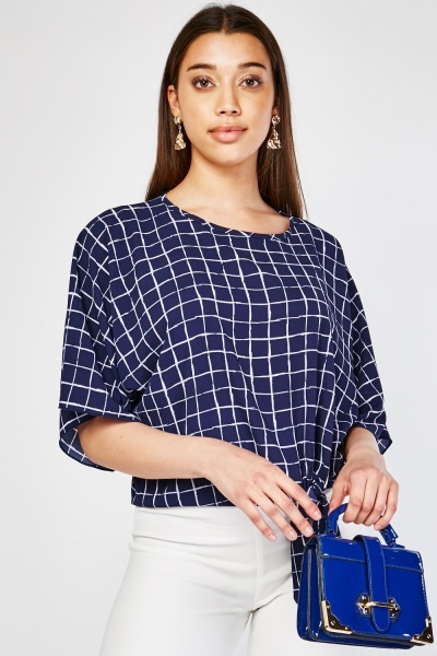 Grid Check Batwing Sleeve Blouse