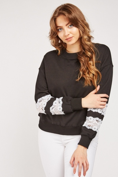 Lace Insert Cotton Sweater