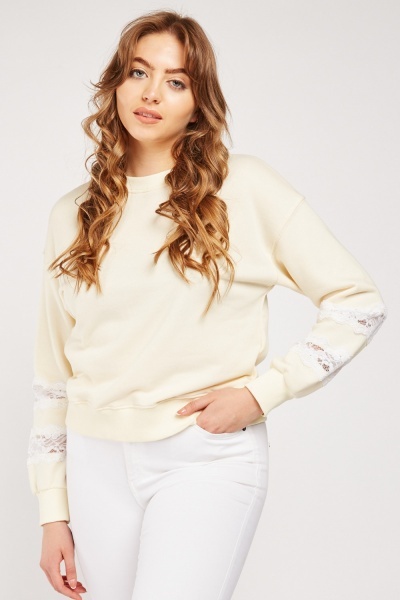 Lace Insert Cotton Sweater