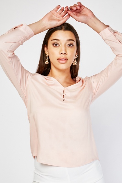 Button Front Plain Blouse