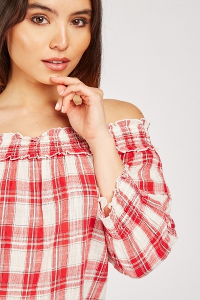 Off Shoulder Plaid Top