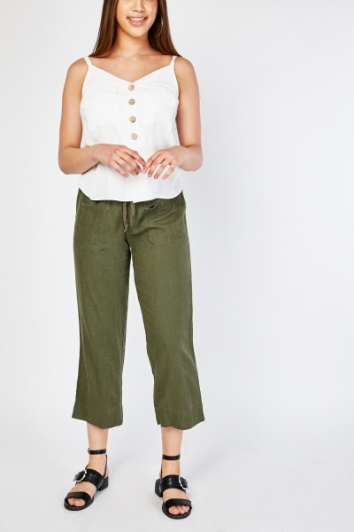 Crop Partly Linen Trousers