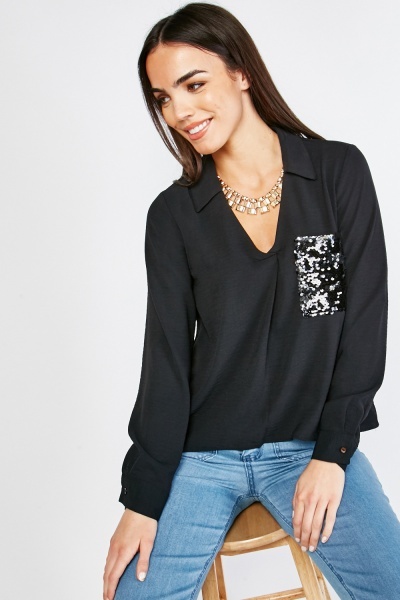 Sequin Pocket Front Top