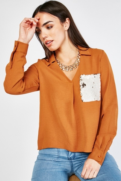 Sequin Pocket Front Top